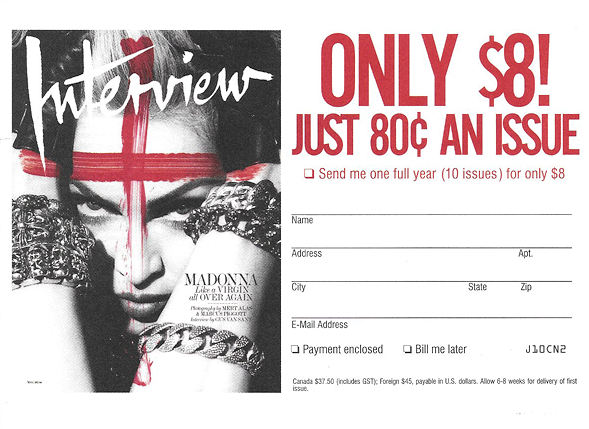 Subscription card  from  Interview Magazine 2